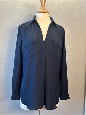 Ann Taylor Factory Dark Navy Blouse - Sleek Solid